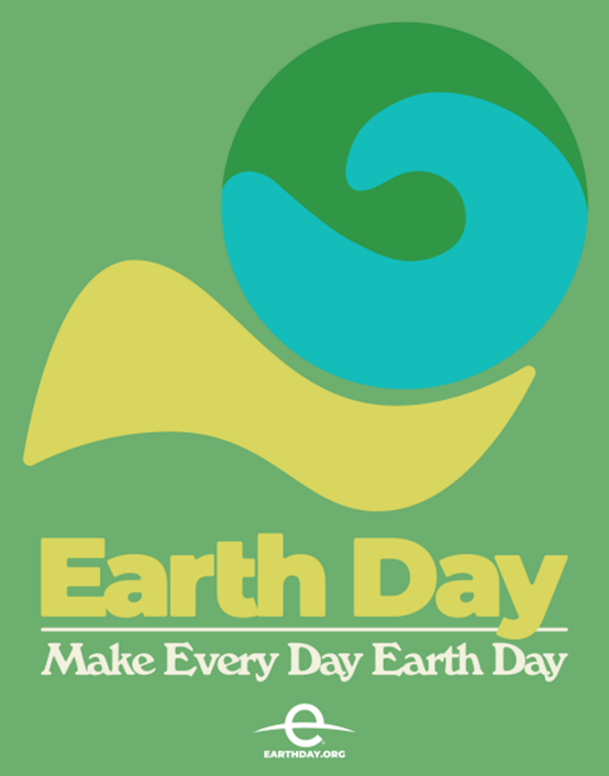 An illustration of the earth and word Earth Day