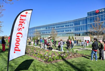 The attendees plant native species at the new pollinator garden at Life’s Good Earth Day Fair, Monday, April 22, 2024, at the LG Electronics North American Innovation Campus in Englewood Cliffs, NJ. The event hosted a range of activities that highlighted the importance of sustainable practices including the unveiling of the pollinator garden which earned a Certified Wildlife Habitat® certification from National Wildlife Federation. (Diane Bondareff/AP Images for LG Electronics)