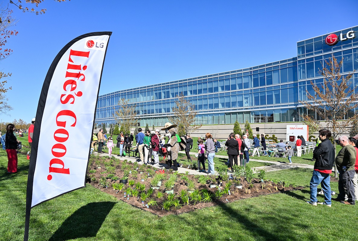 The attendees plant native species at the new pollinator garden at Life’s Good Earth Day Fair, Monday, April 22, 2024, at the LG Electronics North American Innovation Campus in Englewood Cliffs, NJ. The event hosted a range of activities that highlighted the importance of sustainable practices including the unveiling of the pollinator garden which earned a Certified Wildlife Habitat® certification from National Wildlife Federation. (Diane Bondareff/AP Images for LG Electronics)