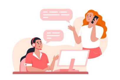 A illustration of customer talking on the phone with service center