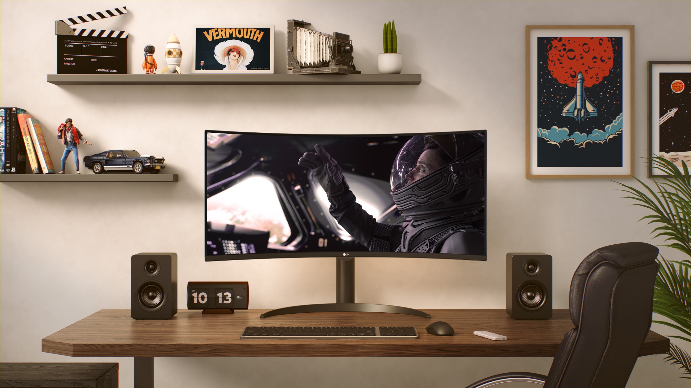 LG MyView Smart Monitor displaying a movie in 21:9 format on its screen