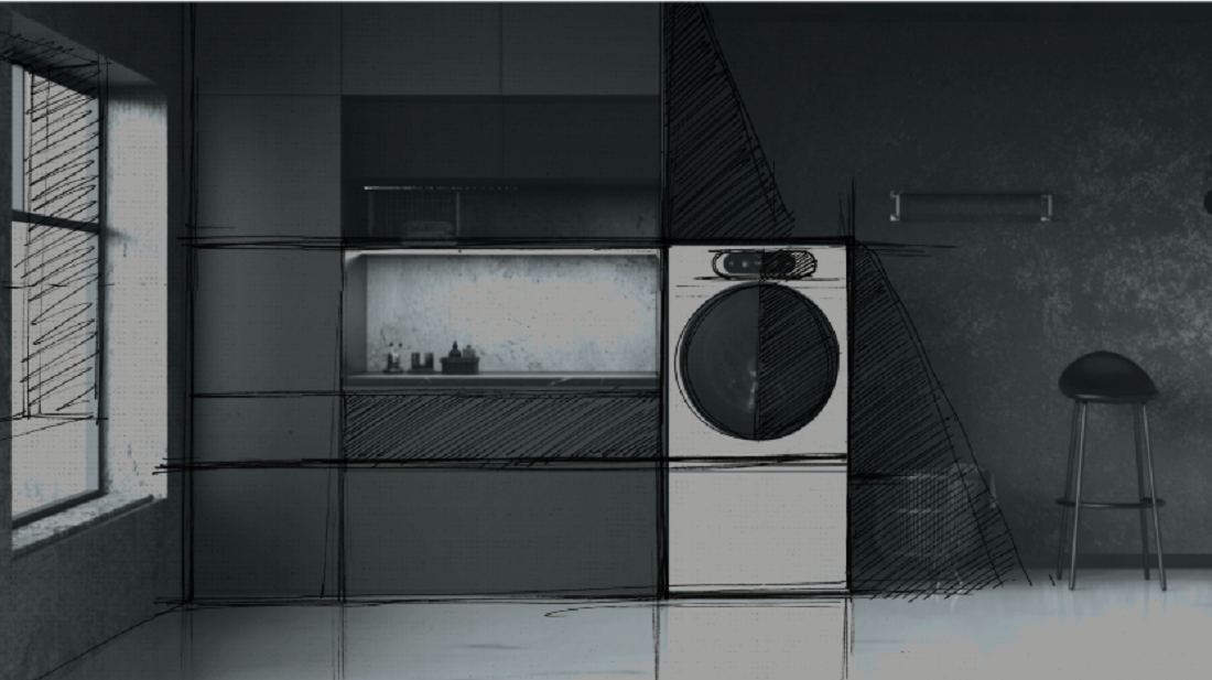 A illustrative sketch of an area with the LG washing machine