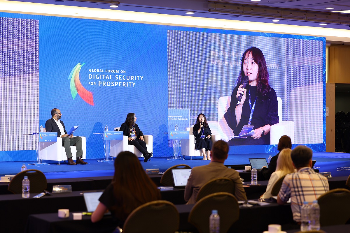A photo of a panel discussion at the OECD Global Forum on Digital Security for Prosperity in July