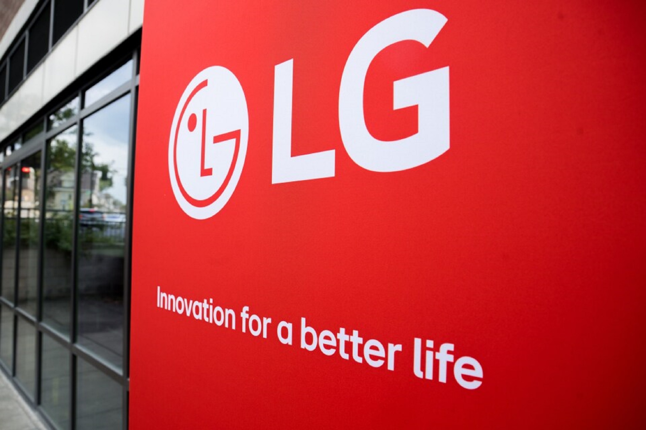 A close up picture of a window with LG logo and words 'Innovation for a Better Life'