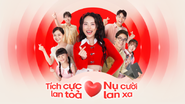 An illustration of 7 people posing with finger hearts with campaign logo