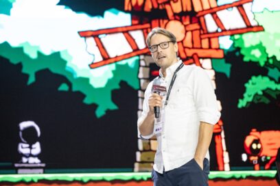 Jukka Saarelainen, co-founder and CTO of Couchplay, delivers a speech at the 2024 webOS Hackathon