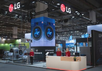 A photo of LG’s booth showcasing its PROFESSIONAL LAUNDRY lineup at Texcare International 2024
