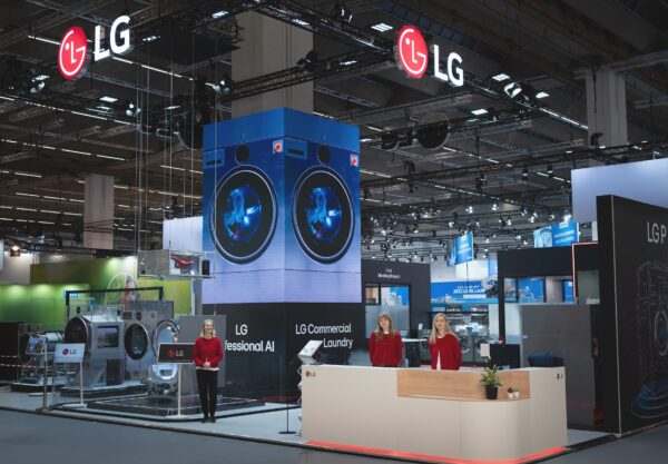 A photo of LG’s booth showcasing its PROFESSIONAL LAUNDRY lineup at Texcare International 2024