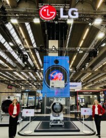 A photo of LG’s booth showcasing its PROFESSIONAL LAUNDRY lineup at Texcare International 2024
