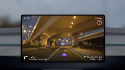 A picture of a display screen showing navigation guidance