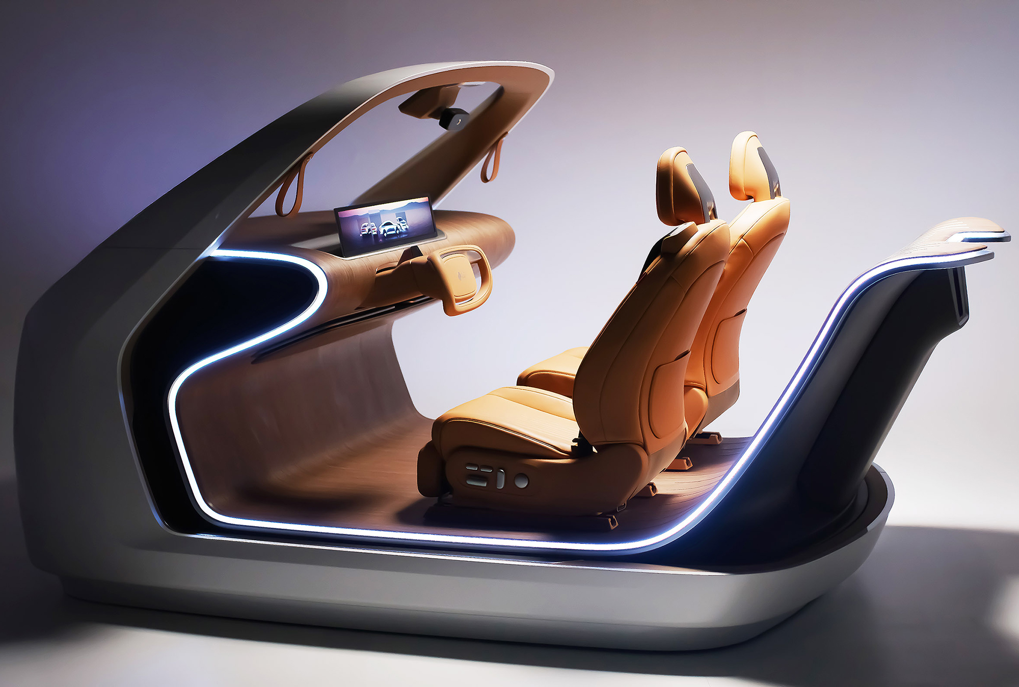 A slightly angled side view of LG’s AI-Powered In-Cabin