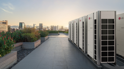 A photo of multiple HVAC products with the LG logo on the rooftop