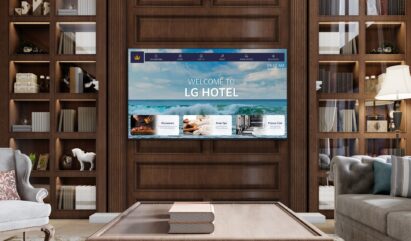 LG display in a luxurious hotel lounge setting