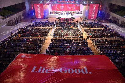 A view of the All India K-POP Contest stage and the large number of people in the audience