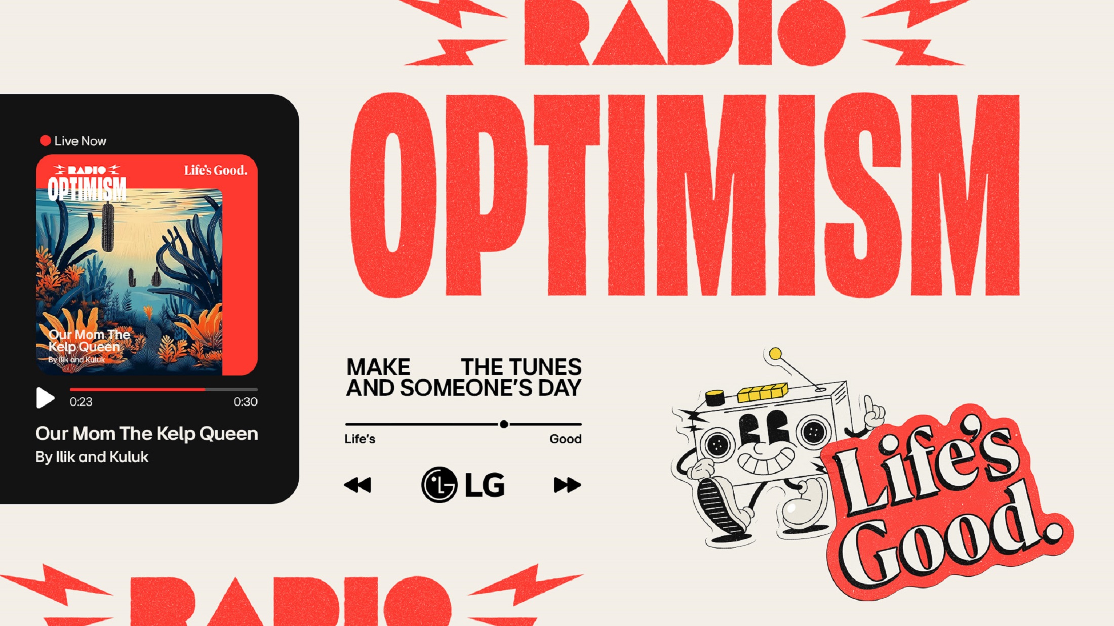 A illustration of the project with the slogan 'Radio Optimism'
